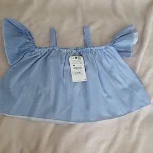 BNWT Zara Seersucker Off the Shoulder Top Sz 6